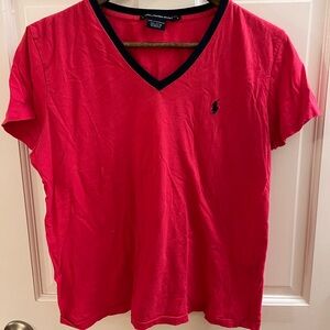 Polo Ralph Lauren pink and navy V-neck t-shirt